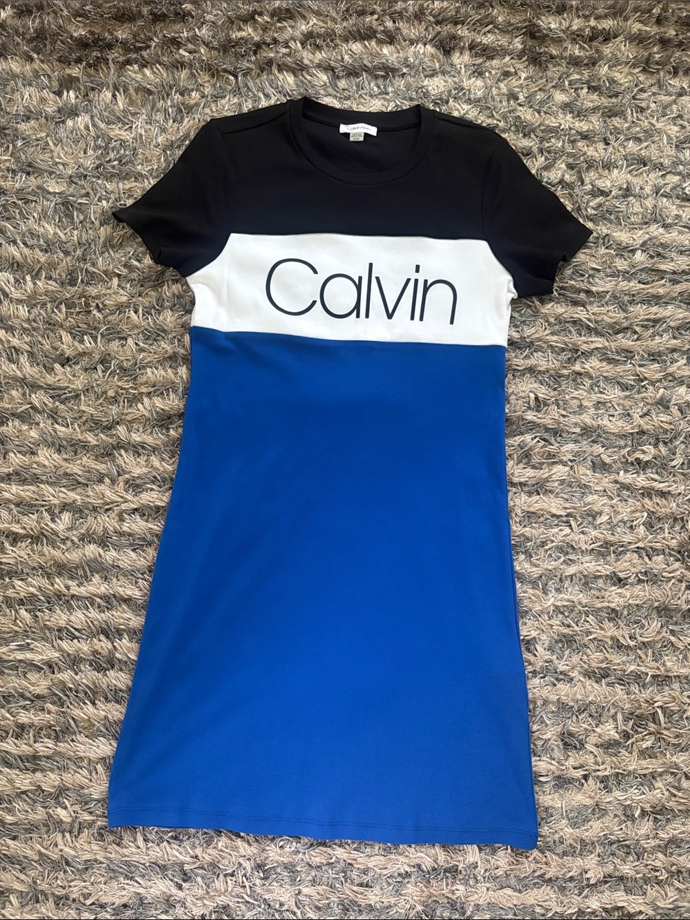 New! Calvin Klein Colorblock Logo T Shirt Mini Dress Blue White Black Small S